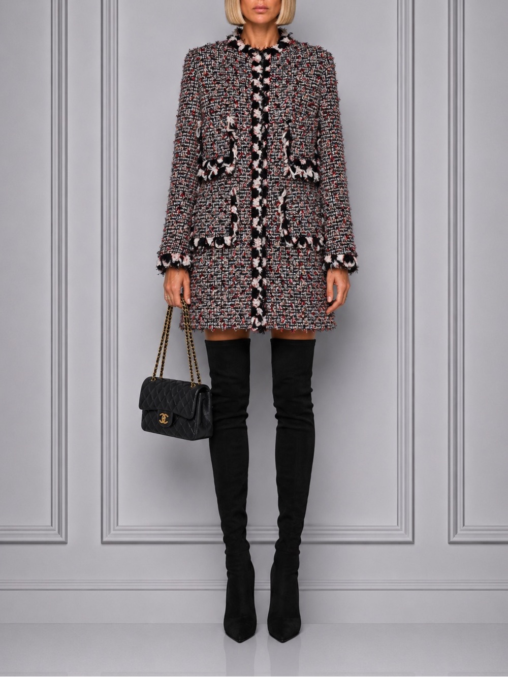 Giambattista Valli Tweed Fringe Blazer Jacket dress Coat  Multi-Color 6 M Chanel